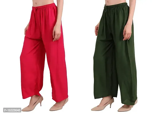 EZIA OUTFIT Women's Pure  Soft Rayon Loose fit Palazzos Pant Free Size-thumb3