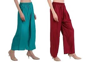 EZIA OUTFIT Women's Pure  Soft Rayon Loose fit Palazzos Flared Wide Leg Regular Pant-thumb3