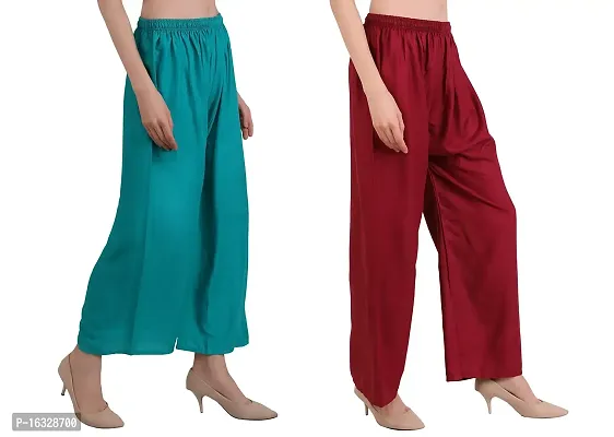 EZIA OUTFIT Women's Pure  Soft Rayon Loose fit Palazzos Flared Wide Leg Regular Pant-thumb4