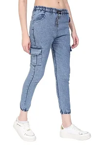 EZIA OUTFIT EziaOutfit Cargo Style Denim Jogger for Women's and Girls (Light Bllue)-thumb2
