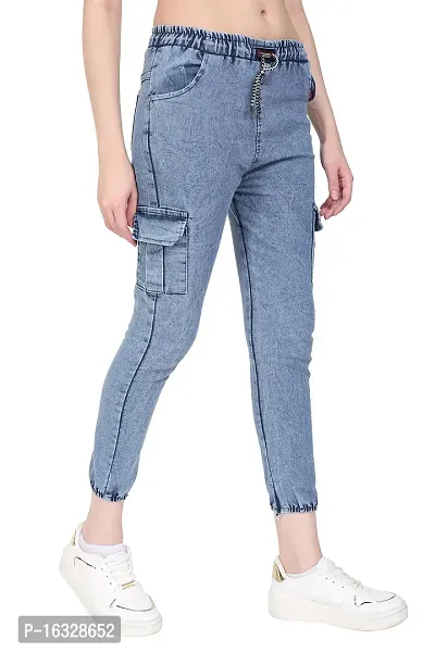 EZIA OUTFIT EziaOutfit Cargo Style Denim Jogger for Women's and Girls (Light Bllue)-thumb3