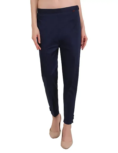 EZIA OUTFIT? Regular Fit Elastic Waist Ankle Length Imported Cotton Casual Trouser Pant with one Side Pocket Bottom wear for Women(Waist Size 32""-36"")