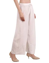 EZIA OUTFIT Women's Rayon Chiken Emboridered with Half Chikankari Art Work Off White Palazzo for Women-thumb4