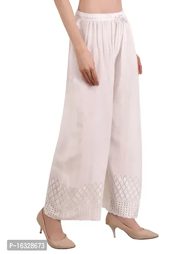 EZIA OUTFIT Women's Rayon Chiken Emboridered with Half Chikankari Art Work Off White Palazzo for Women-thumb5