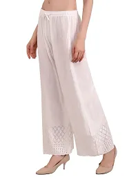 EZIA OUTFIT Women's Rayon Chiken Emboridered with Half Chikankari Art Work Off White Palazzo for Women-thumb1