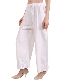 EZIA OUTFIT Women's Rayon Chiken Emboridered with Half Chikankari Art Work White Palazzo for Women-thumb1