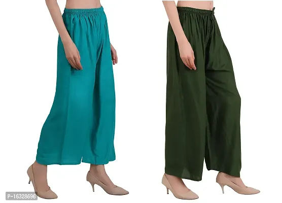 EZIA OUTFIT Women's Pure  Soft Rayon Loose fit Palazzos Flared Wide Leg Regular Pant-thumb4