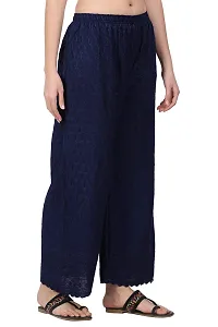 EZIA OUTFIT Chikankari Rayon Wide-Leg Palazzo (Navy Blue)-thumb3