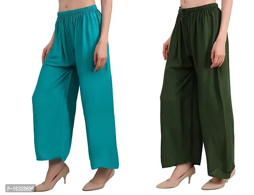 EZIA OUTFIT Women's Pure  Soft Rayon Loose fit Palazzos Flared Wide Leg Regular Pant-thumb3