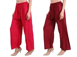 EZIA OUTFIT Women's Pure  Soft Rayon Loose fit Palazzos Flared Wide Leg Regular Pant-thumb2