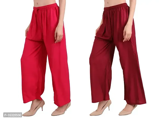 EZIA OUTFIT Women's Pure  Soft Rayon Loose fit Palazzos Flared Wide Leg Regular Pant-thumb3