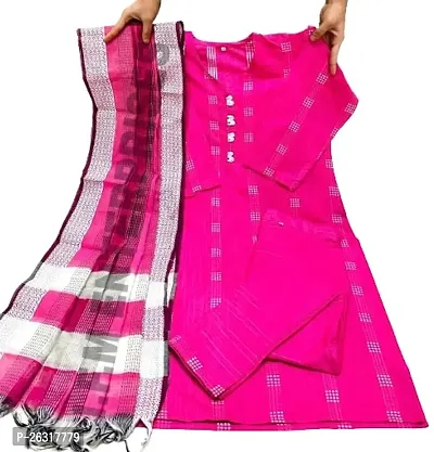 Stylish Cotton Kurti Set with Dupatta for Women (Pack of-1) (Medium, Pink)-thumb0