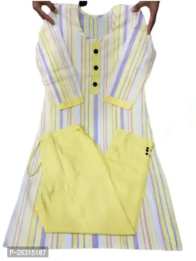 Cotton Kurti, Khadi Kurti Light Weight Striped Pattern (Pack of 1 (XL, Yellow)