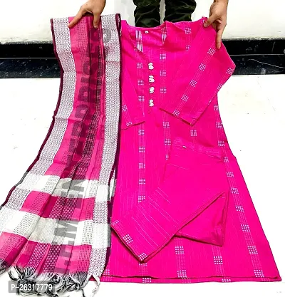 Stylish Cotton Kurti Set with Dupatta for Women (Pack of-1) (Medium, Pink)-thumb2