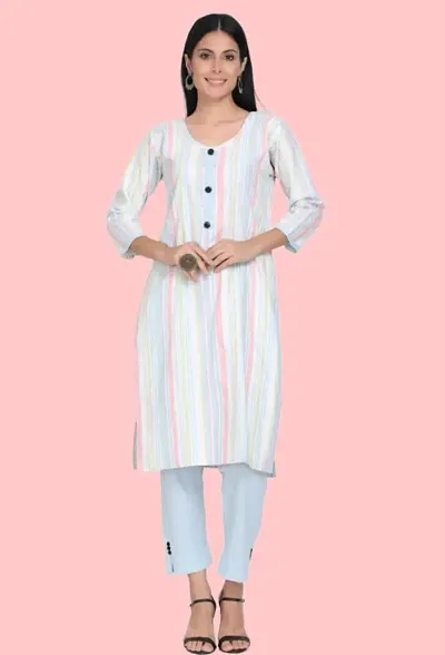 Kurti, Khadi Kurti Light Weight Striped Pattern (Pack of 1 (L, Grey)