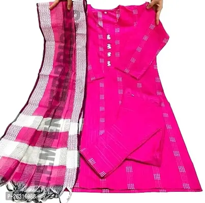 Stylish Cotton Kurti Set with Dupatta for Women (Pack of-1) (X-Large, Pink)-thumb0