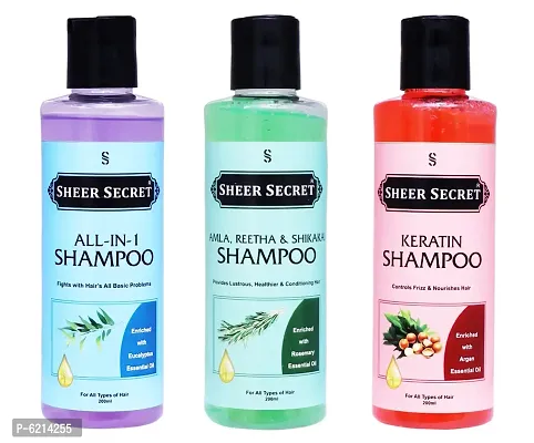 All In One Shampoo- 200 ml, Amla Reetha Shikakai Shampoo 200 ml and Keratin Shampoo 200 ml
