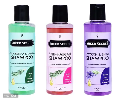 Amla Reetha Shikakai Shampoo 200 ml, Anti Hairball Shampoo 200 ml and Smooth Shampoo 200 ml