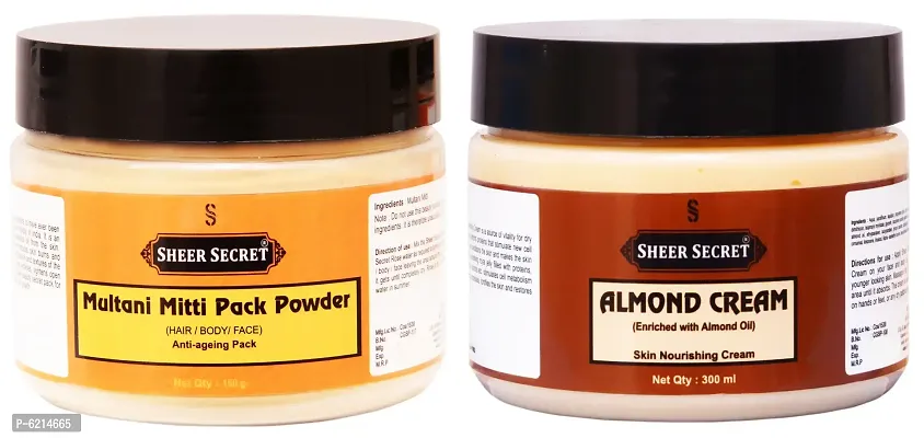 Multani Mitti Pack Powder 150 Grams and Almond Cream 300 ml