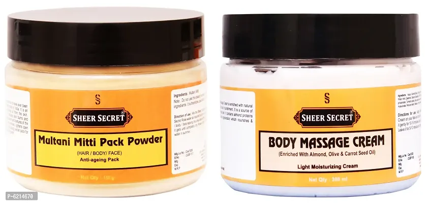 Multani Mitti Pack Powder 150 Grams and Body Massage Cream 300 ml-thumb0