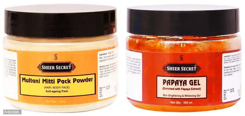 Multani Mitti Pack Powder 150 Grams and Papaya Gel 300 ml-thumb0