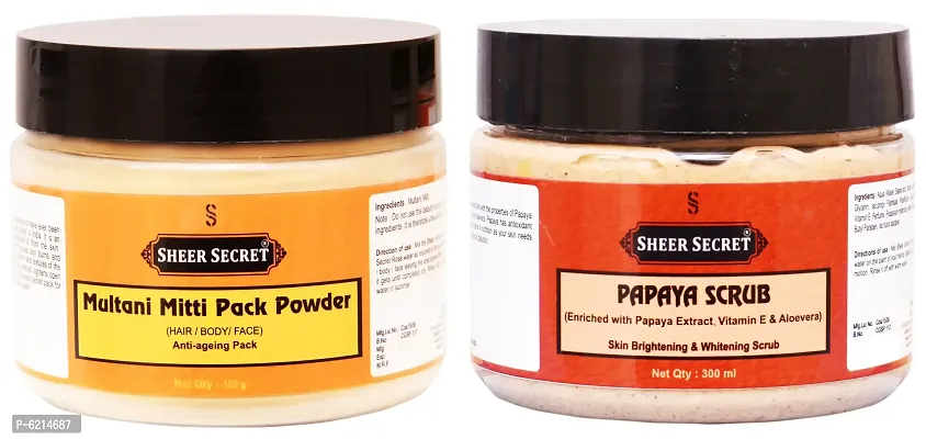 Multani Mitti Pack Powder 150 Grams and Papaya Scrub 300 ml