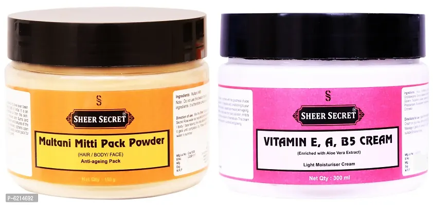 Multani Mitti Pack Powder 150 Grams and Vitamin E Cream 300 ml-thumb0