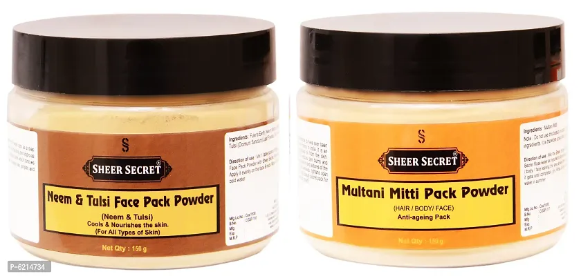 Neem And Tulsi Face Pack Powder 150 Grams and Multani Mitti Pack Powder 150 Grams