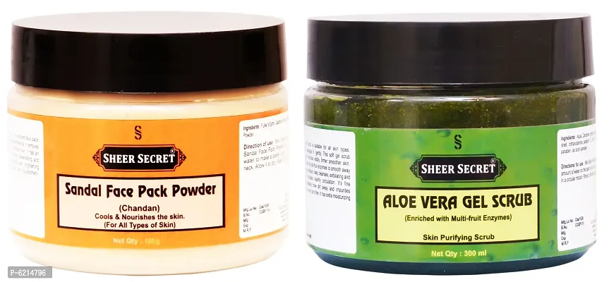 Sandal Face Pack Powder 150 Grams and Aloe vera Scrub 300 ml