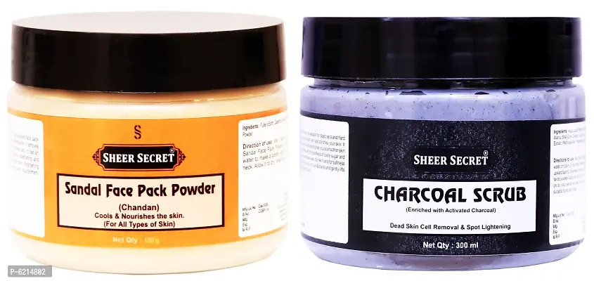 Sandal Face Pack Powder 150 Grams and Charcoal Scrub 300 ml