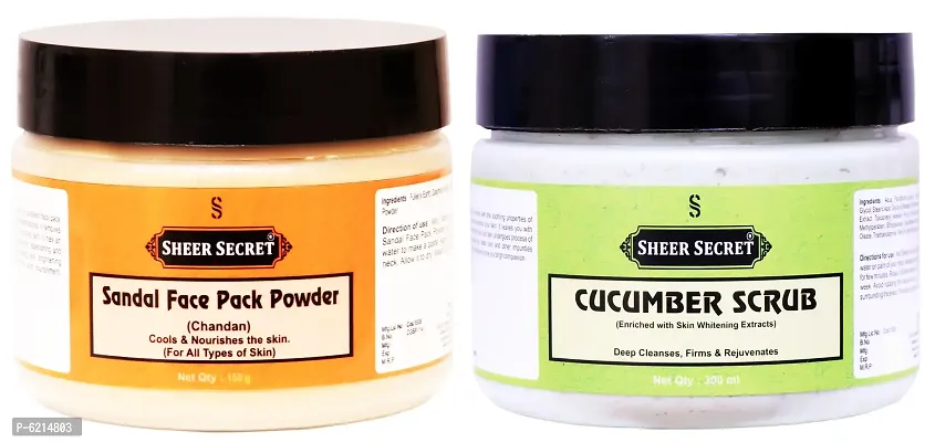 Sandal Face Pack Powder 150 Grams and Cucumber Scrub 300 ml