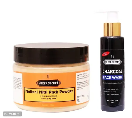 Charcoal Face Wash 100 ml and Multani Mitti Pack Powder 150 ml