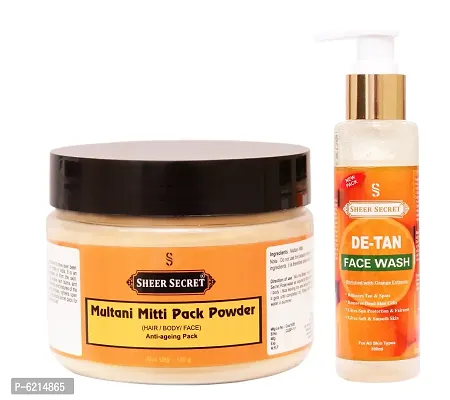 De-Tan Face Wash 100 ml and Multani Mitti Pack Powder 150 ml-thumb0