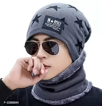 Men-star printed-cap  neck warmer for winter season