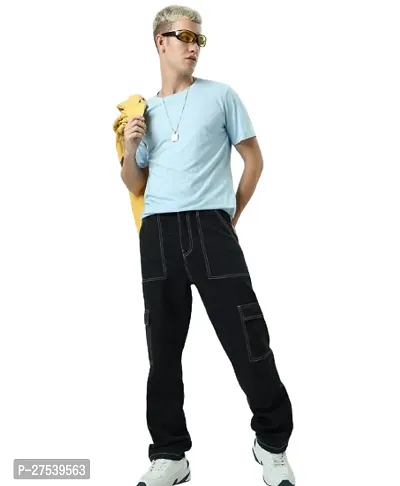 Men stylish baggy black cargo pocket causal wear