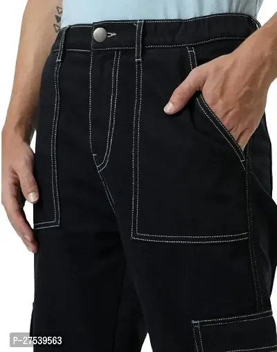 Men stylish baggy black cargo pocket causal wear-thumb3