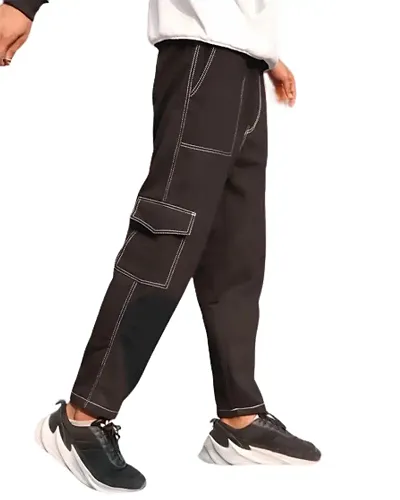 Trendy Black Denim Cargo Baggy Pant for Men