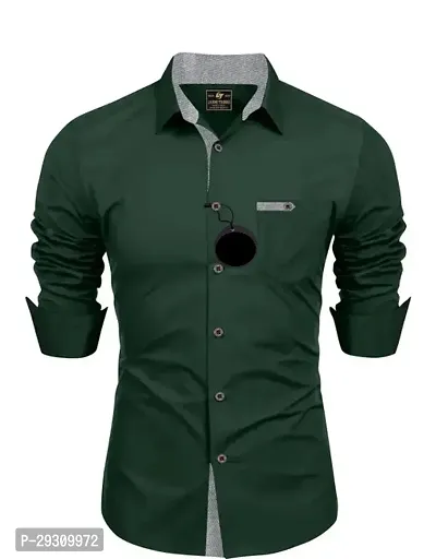 Trendy Cotton Blend Regular Fit Solid Spread Collar Casual Shirt For Men-thumb0