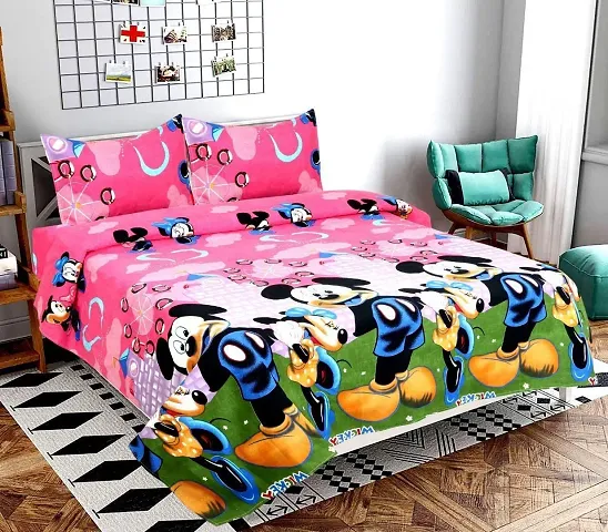 Polycotton Double Bedsheet with 2 Pillow Covers for Kids