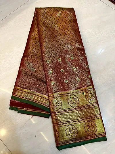 Banarasi Art Silk Zari Woven Stone Work Sarees with Blouse piece