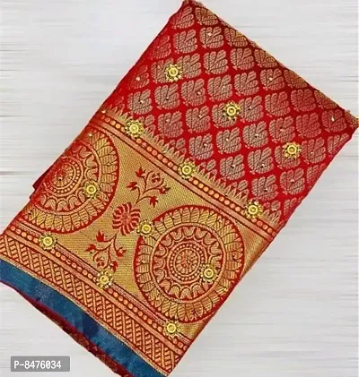 Stylish Red Art Silk Brocade Stone Work Sarees with Blouse Piece