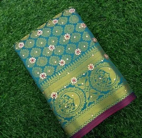 Banarasi Art Silk Zari Woven Stone Work Sarees with Blouse piece