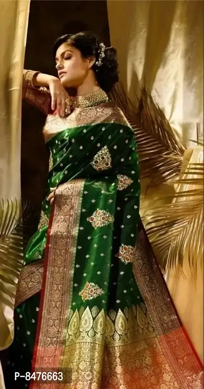 Stylish Green Satin Silk Zari Embroidered Sarees For Women with Blouse Piece
