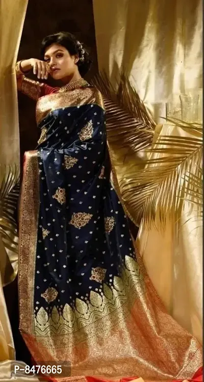 Vishal Prints Dark Blue Satin Saree With Stone Work