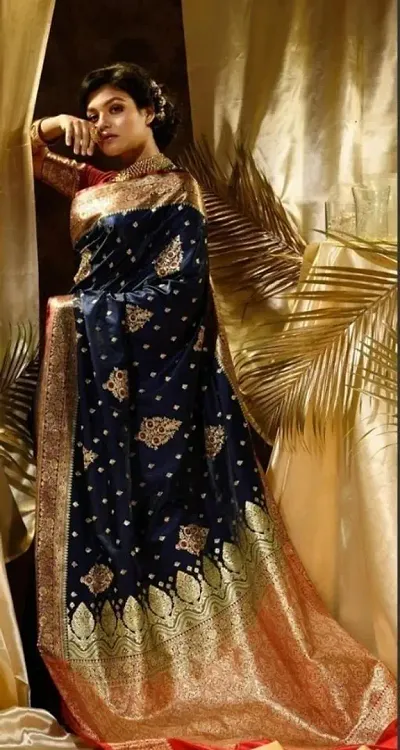 Banarasi Satin Silk Zari Woven Embroidered Sarees With Blouse Piece