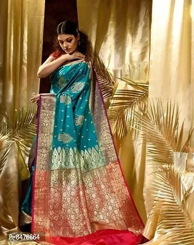 Attractive Satin Silk Zari Woven Banarsi Saree With Blouse Piece For Women-thumb0