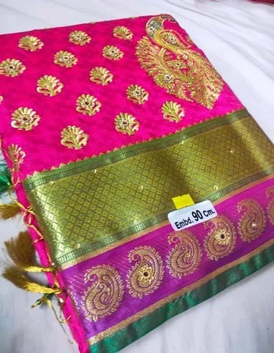 Festive Satin Zari Embroidered Sarees with Blouse piece