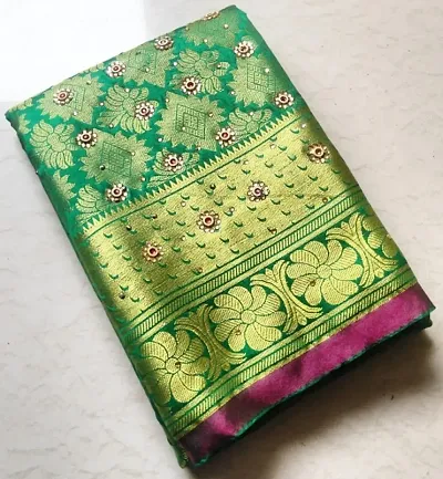 Kanjeevaram Art Silk Brocade Stone Work Sarees with Blouse Piece