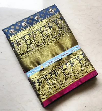 Kanjeevaram Art Silk Brocade Stone Work Sarees with Blouse Piece