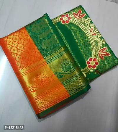 Kanjeevaram Art Silk Brocade Sarees with Embroidered Blouse Piece